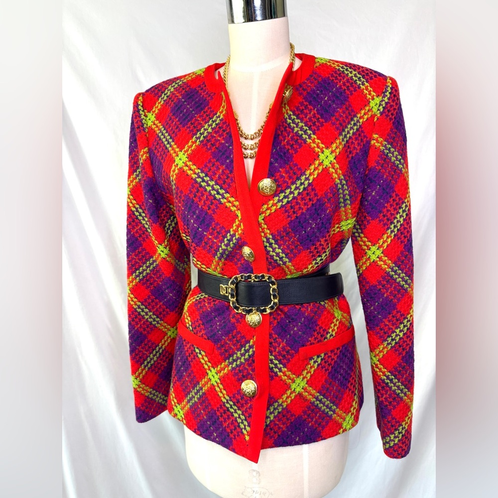 Vintage Arnold Scaasi Blazer Jacket Wool Tweed Blazer with Gold Buttons